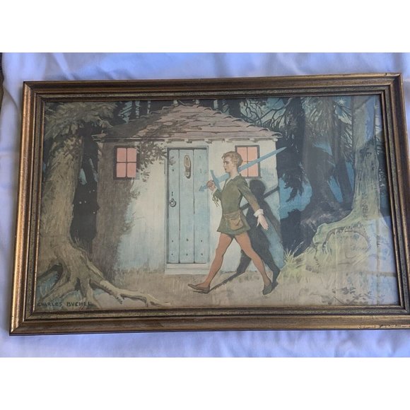 RARE Antique Peter Pan by Charles Buchel Fine Art Colored Lithograph framed - Picture 2 of 11